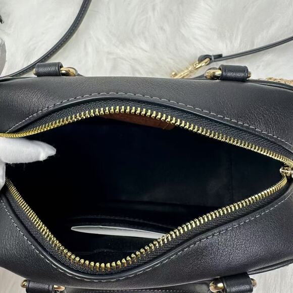 Coach Satchel Crossbody Bag In Straw & Leather CAK74 Gold/Toast/Black NWT - Picture 8 of 12